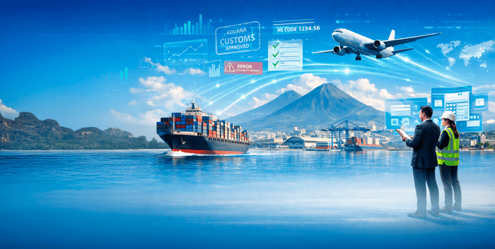 Direct container shipment arriving in Guatemala under customs control and import compliance review.